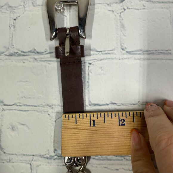 Western Geuine Leather Belt Large Set Black Brown Silver Brass Buckle Western - Picture 5 of 16